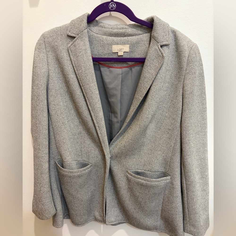 LOFT Petite Women's Herringbone Blazer in Light Gray